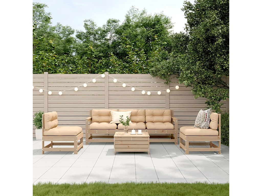 Salon de jardin 6 pcs avec coussins Bois de pin massif