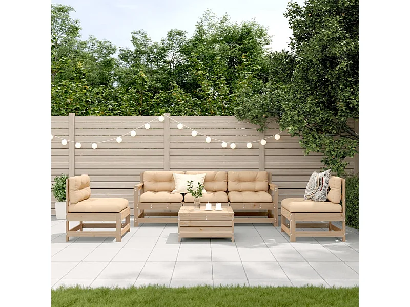 Set Divani Giardino 6 pz con Cuscini in Legno Massello di Pino