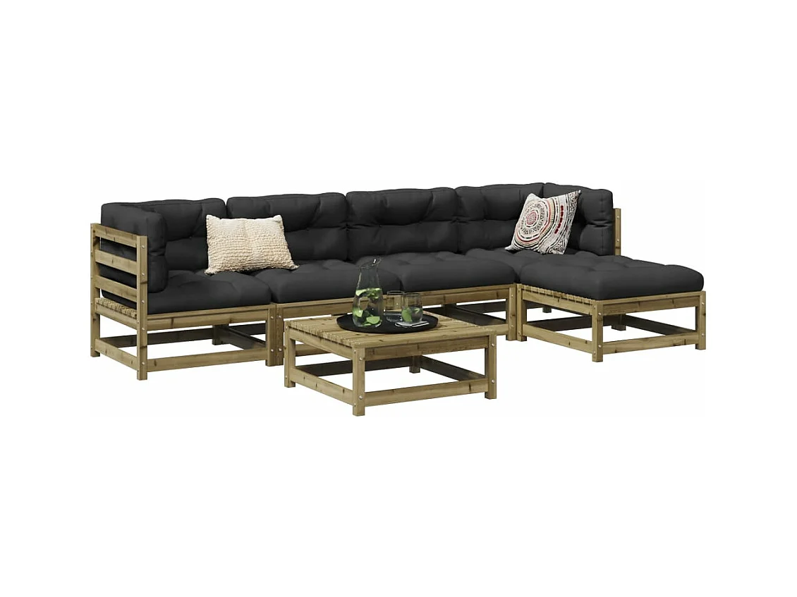 Salon de jardin 6 pcs avec coussins bois de pin imprégné