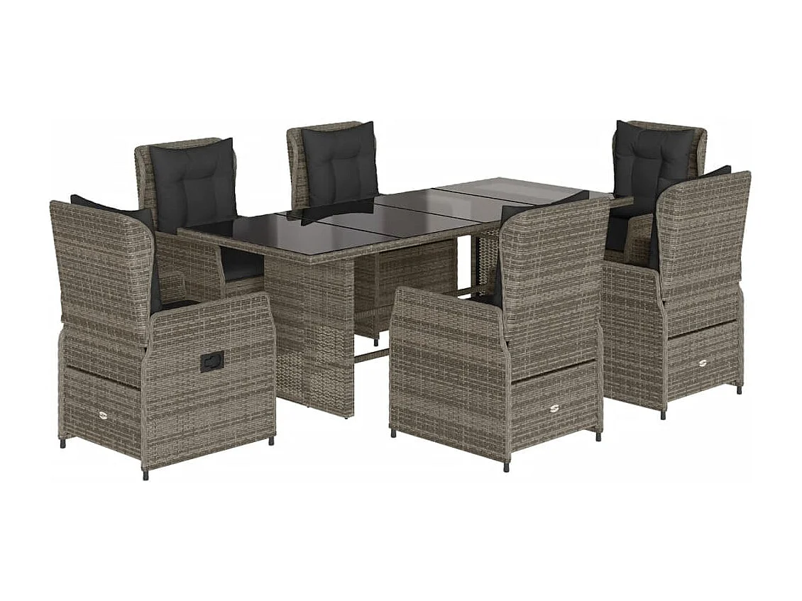 Ensemble à manger de jardin et coussins 7 pcs gris rotin