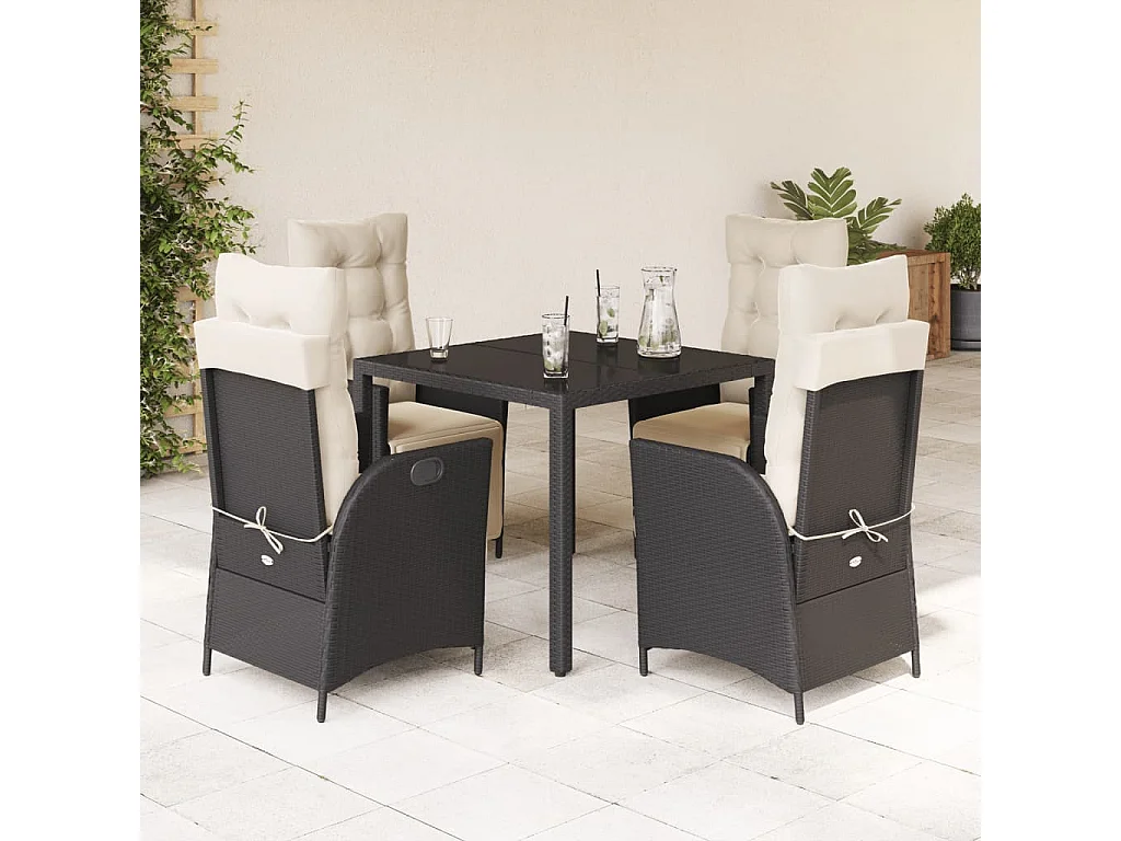 Ensemble à manger de jardin coussins 5pcs Noir Résine tressée