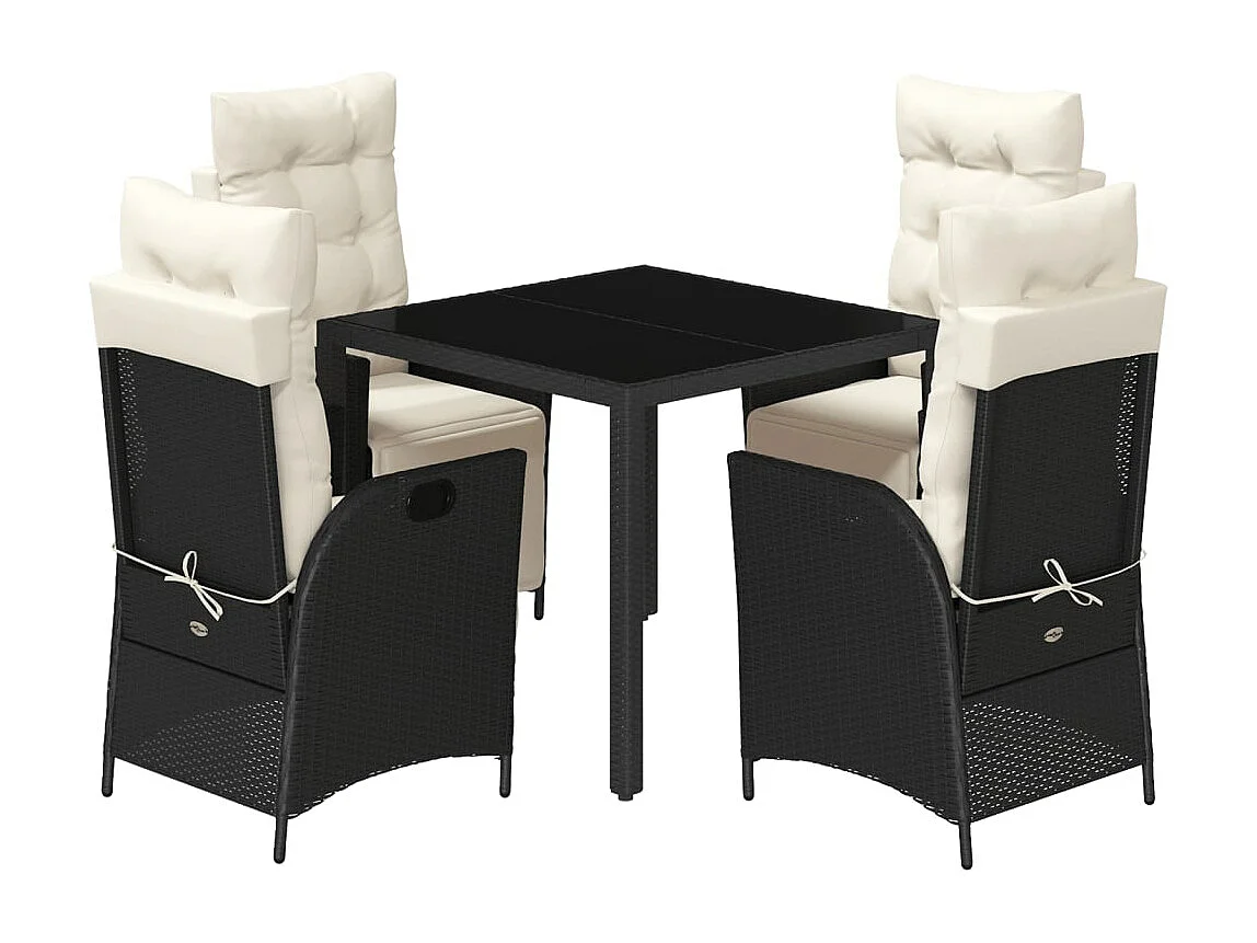 Ensemble à manger de jardin coussins 5pcs Noir Résine tressée