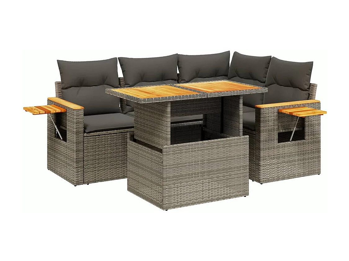 Set Divano da Giardino 5 pz con Cuscini Grigio in Polyrattan