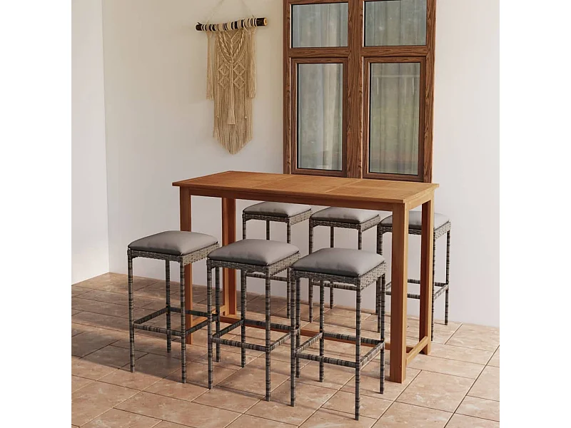 7-tlg. Gartenbar-Set mit Kissen Grau