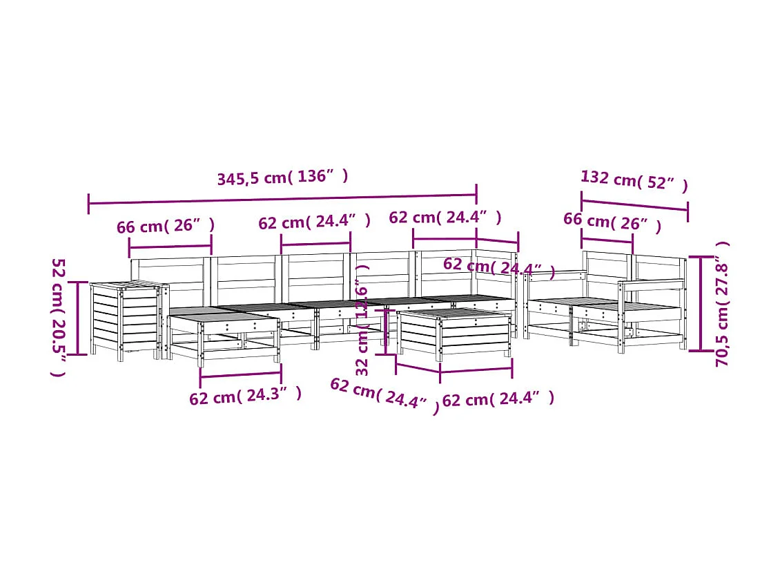 10-tlg. Garten-Sofagarnitur Weiß Massivholz Kiefer