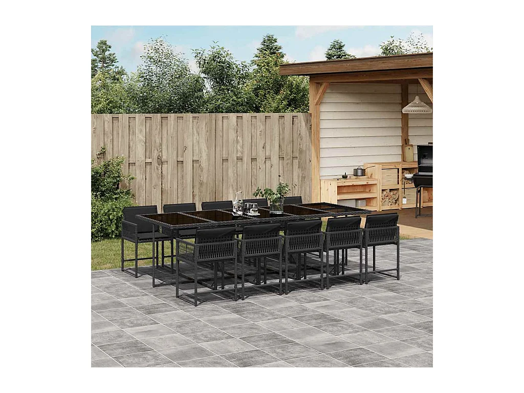 11-delige Tuinset met kussens poly rattan zwart