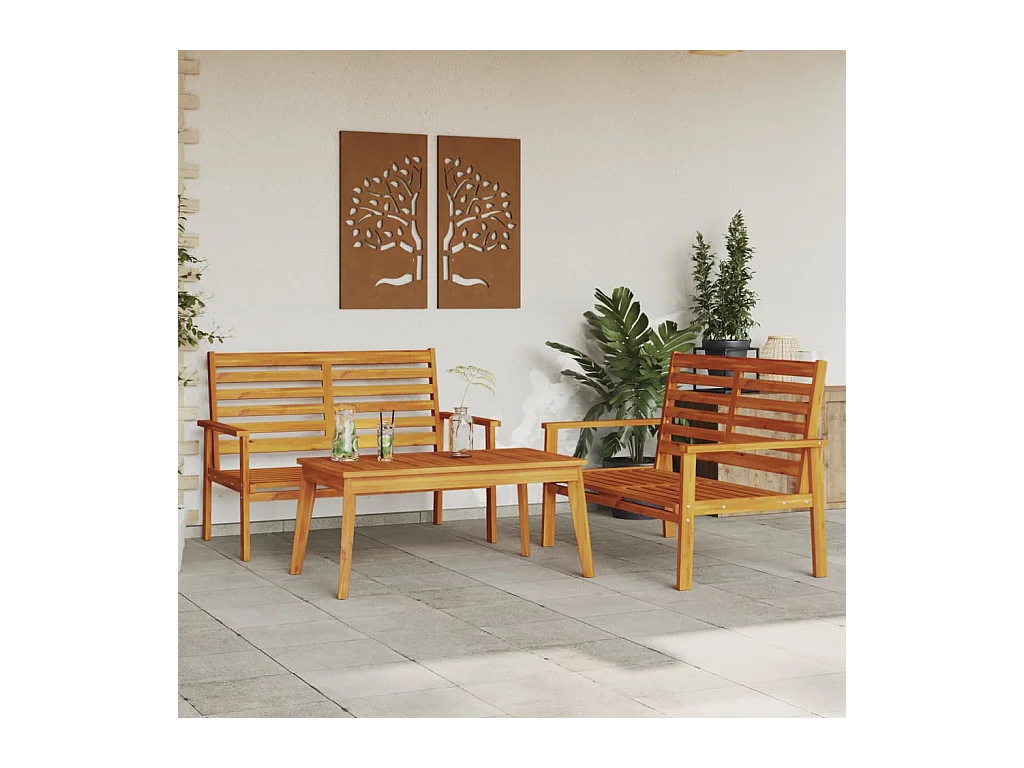 3-delige Loungeset massief acaciahout