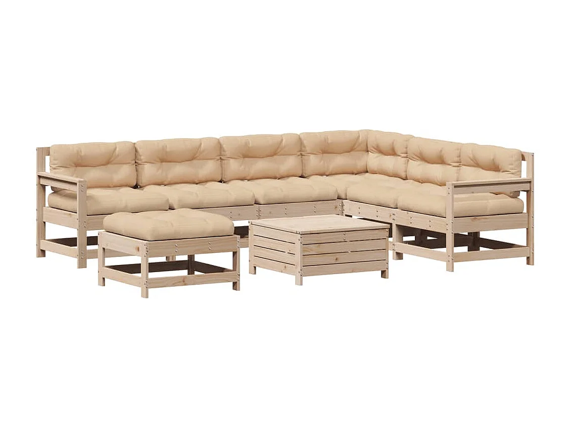 8-delige Loungeset met kussens massief grenenhout