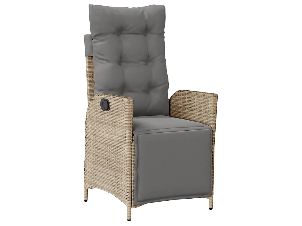 Sillón reclinable de jardín con reposapiés ratán PE beige mixto
