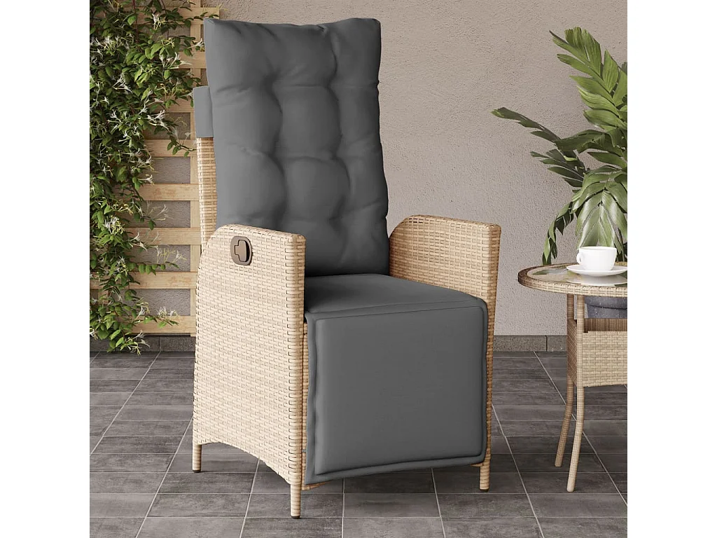 Sillón reclinable de jardín con reposapiés ratán PE beige mixto