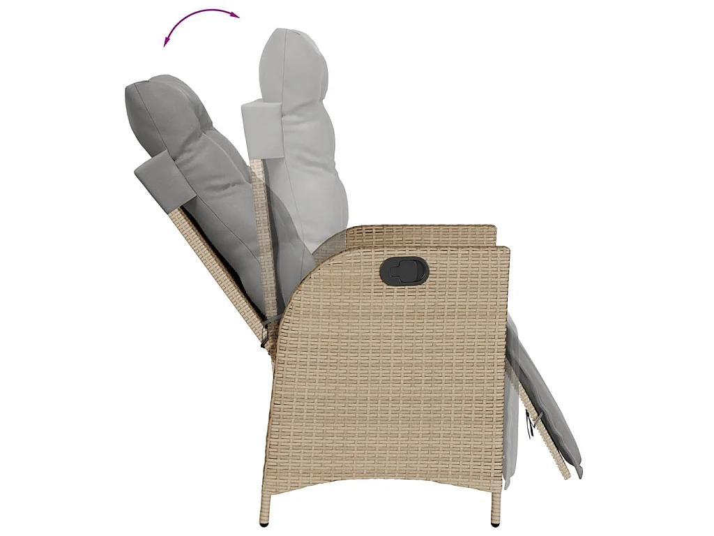 Sillón reclinable de jardín con reposapiés ratán PE beige mixto