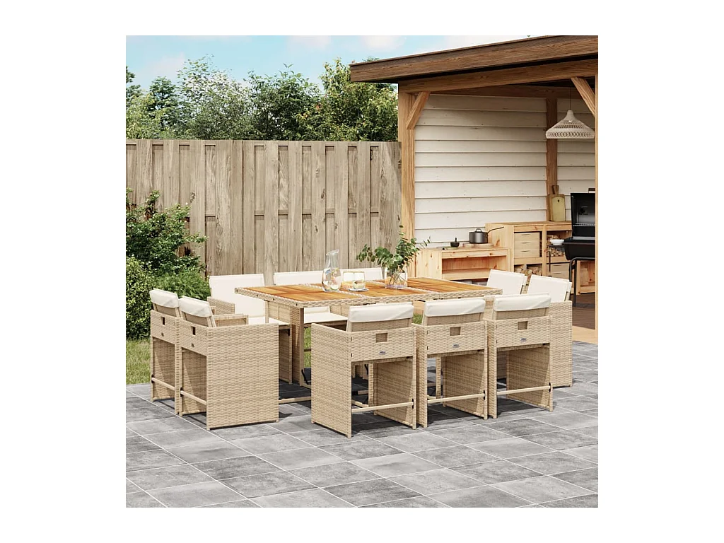 11-delige Tuinset met kussens poly rattan beige