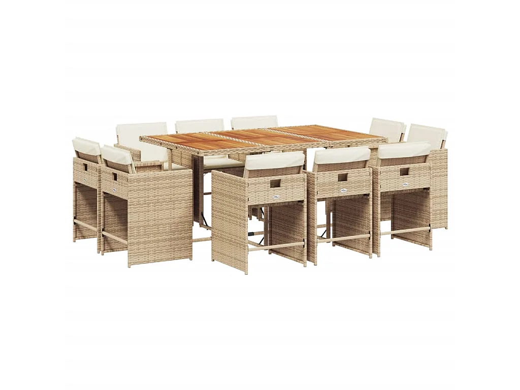 Set da Pranzo da Giardino 11 pz con Cuscini Beige in Polyrattan