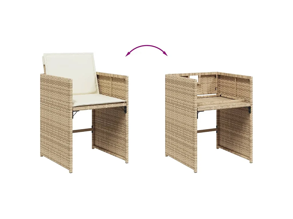 Set da Pranzo da Giardino 11 pz con Cuscini Beige in Polyrattan