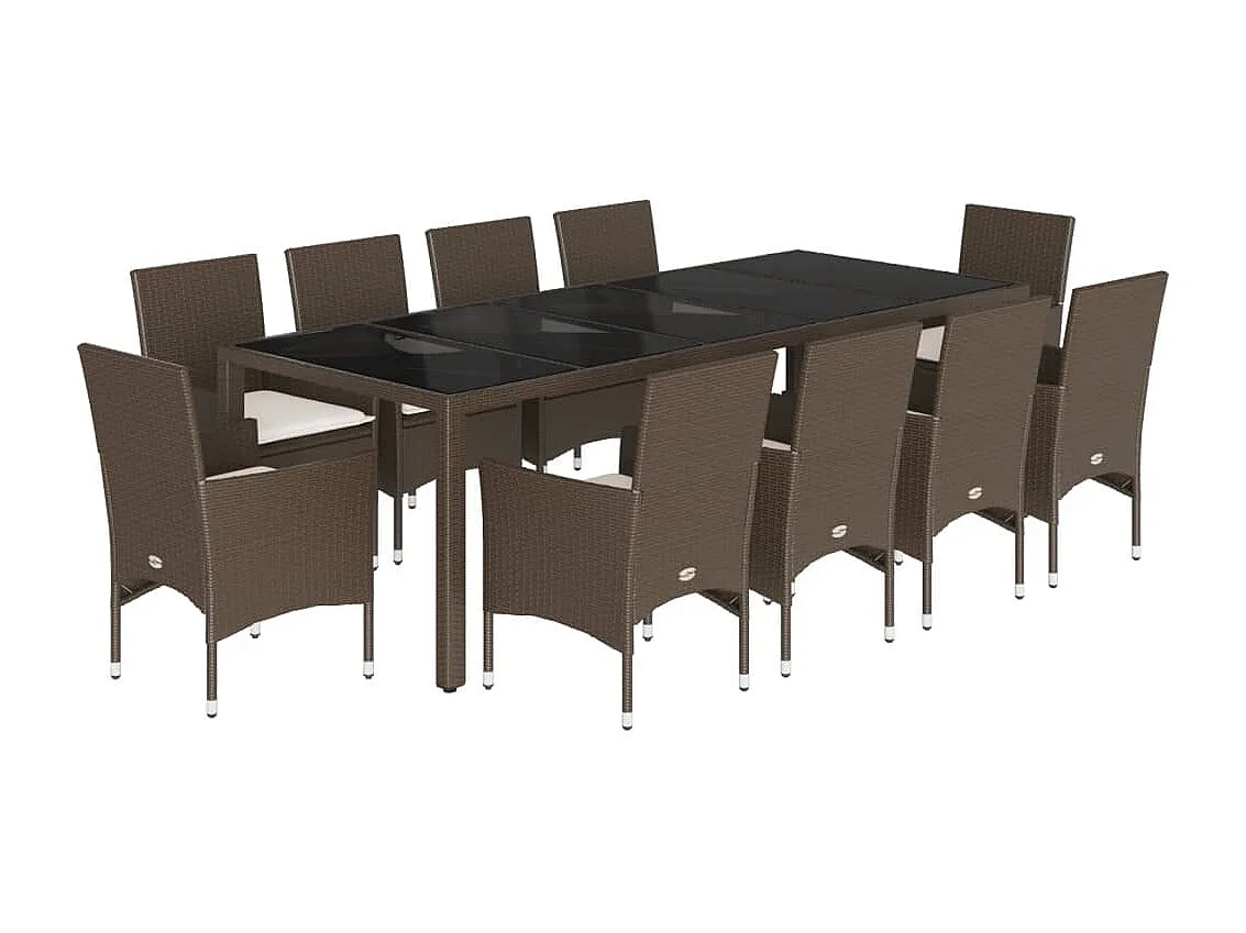 11 pcs conjunto jantar jardim c/ almofadões vime PE/vidro