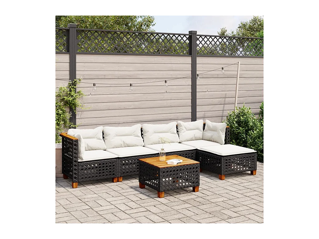 6-tlg. Garten-Sofagarnitur mit Kissen Schwarz Poly Rattan