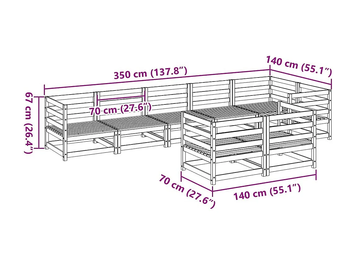 Set Divani da Giardino 8 pz in Legno Massello Abete Douglas
