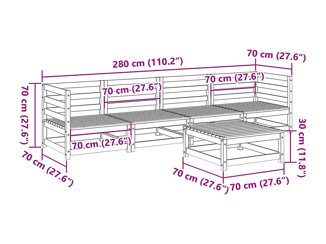 5-tlg. Garten-Sofagarnitur Wachsbraun Massivholz Kiefer