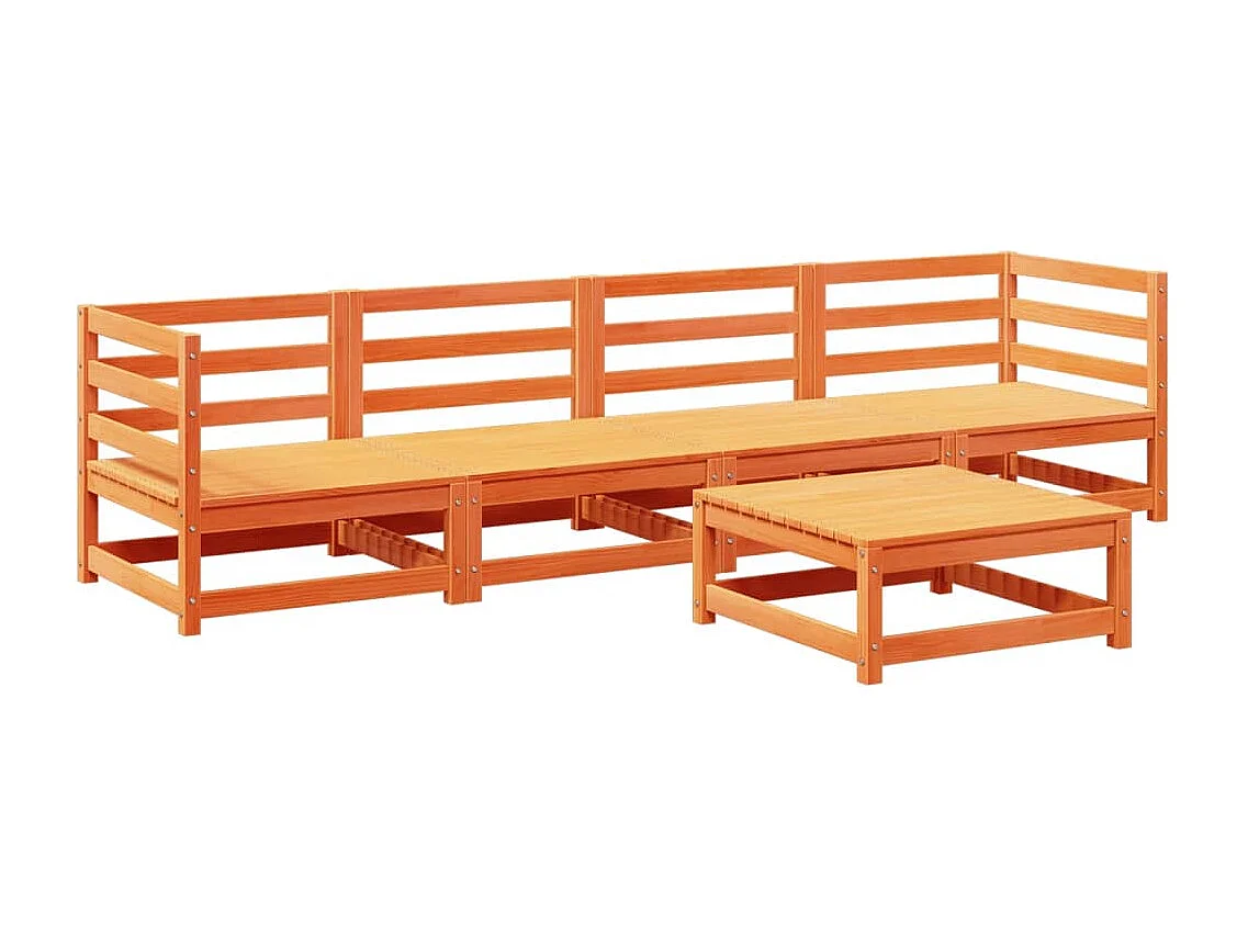 5-tlg. Garten-Sofagarnitur Wachsbraun Massivholz Kiefer