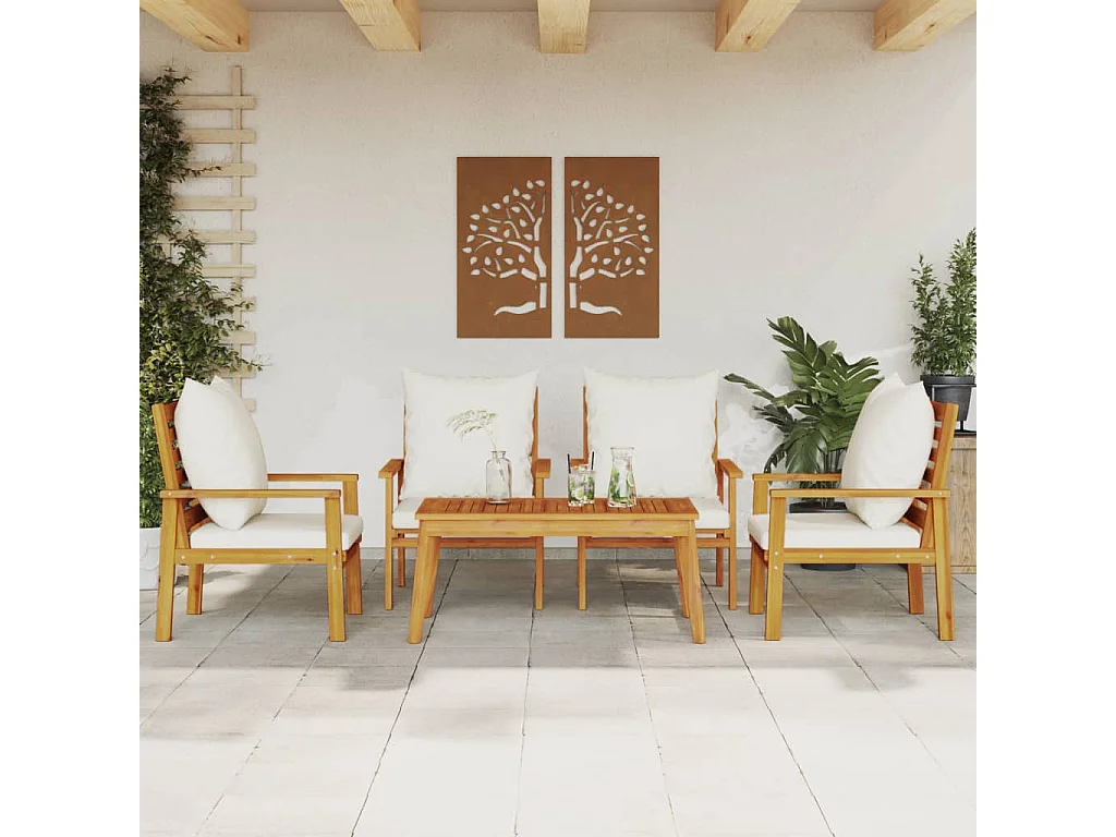 Set Salotto da Giardino 5 pz con Cuscini Legno Massello Acacia