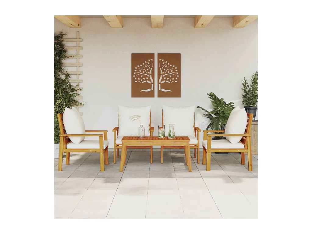 Salon de jardin avec coussins 5 pcs Bois d'acacia solide