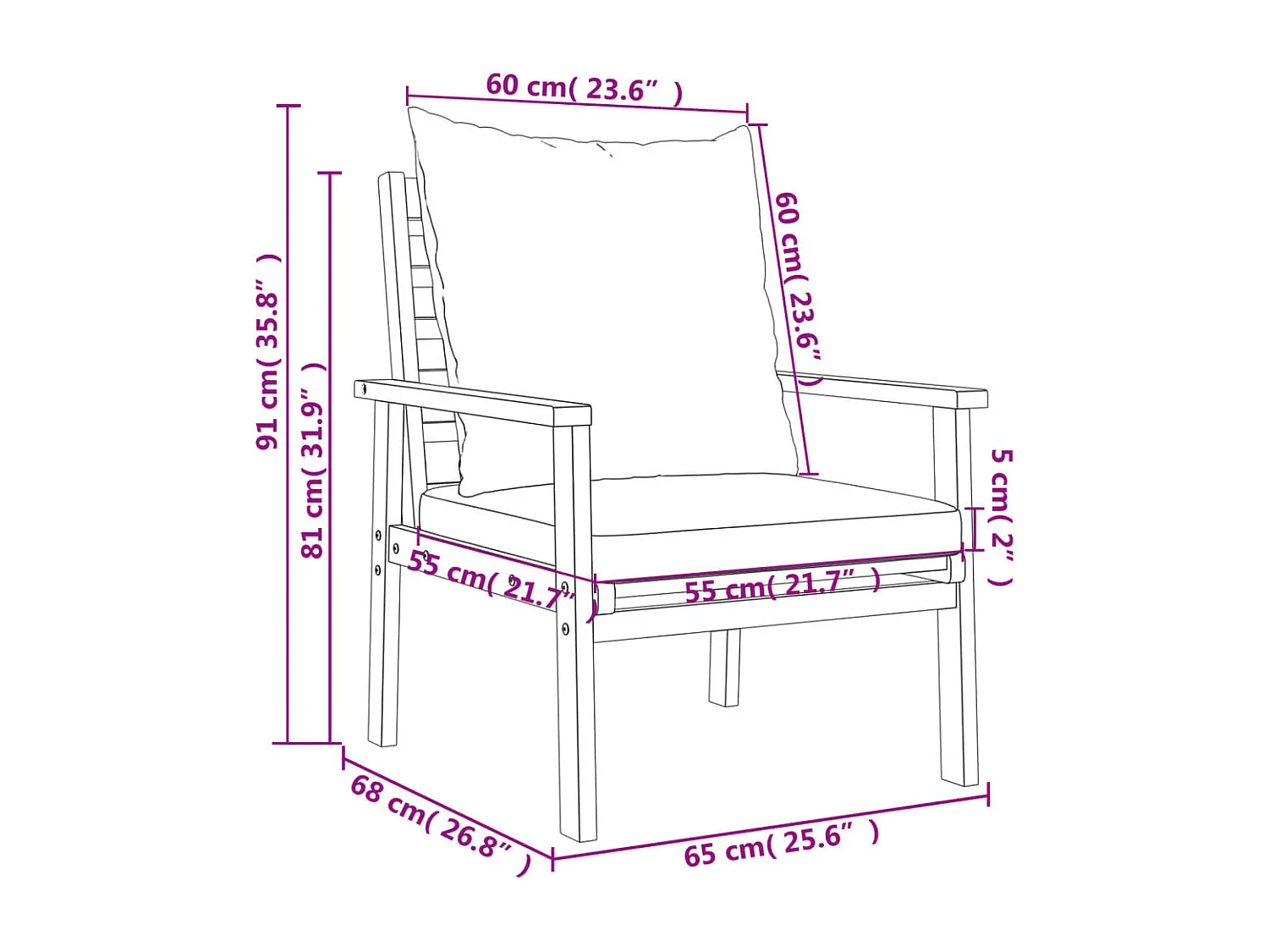 5-tlg. Garten-Lounge-Set mit Kissen Massivholz Akazie