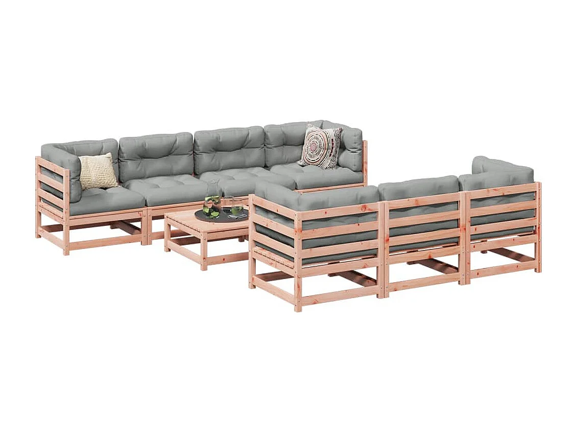 Salon de jardin 8 pcs avec coussins sapin douglas solide