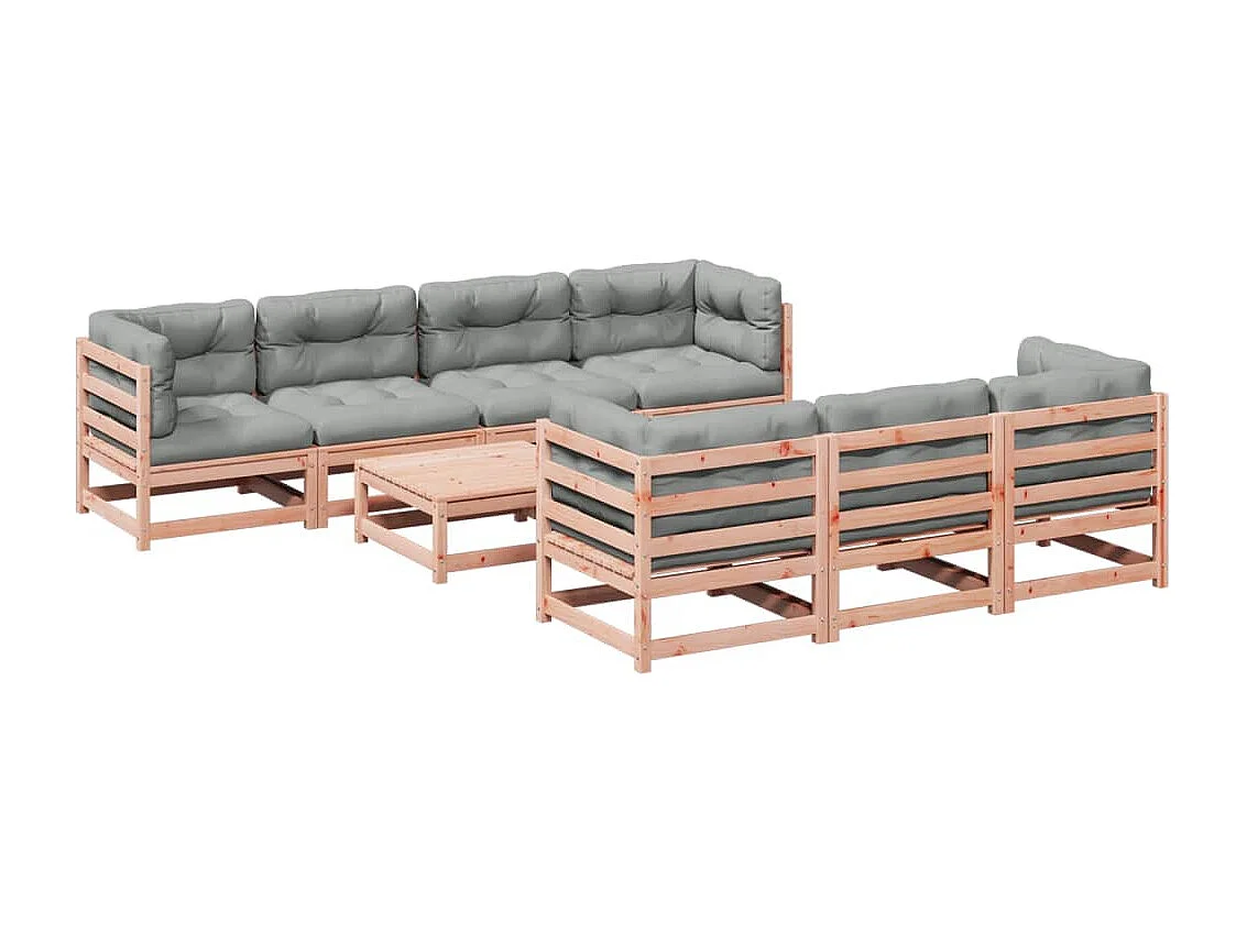 Salon de jardin 8 pcs avec coussins sapin douglas solide