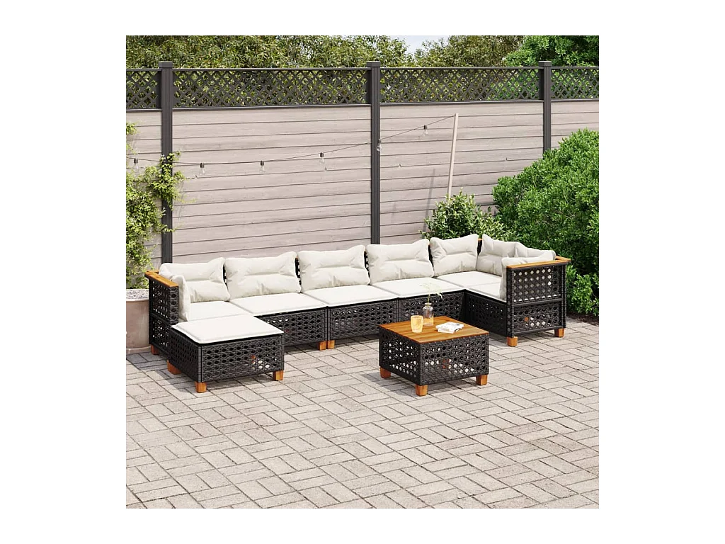 8-tlg. Garten-Sofagarnitur mit Kissen Schwarz Poly Rattan