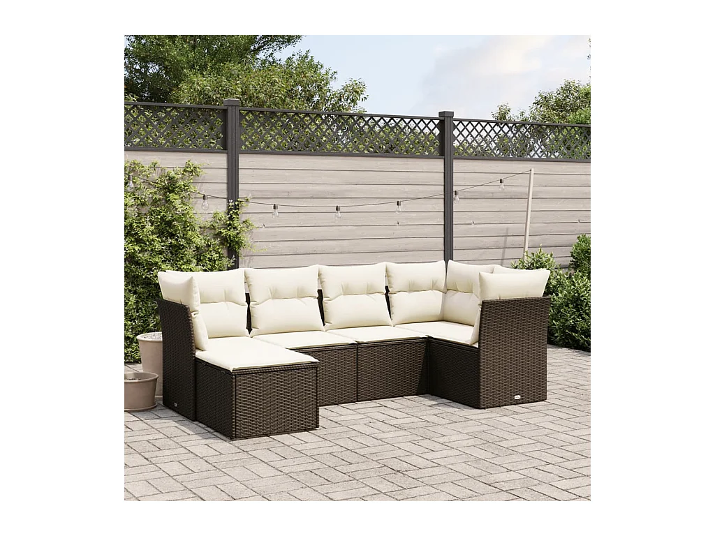 Salon de jardin avec coussins 6 pcs marron résine tressée