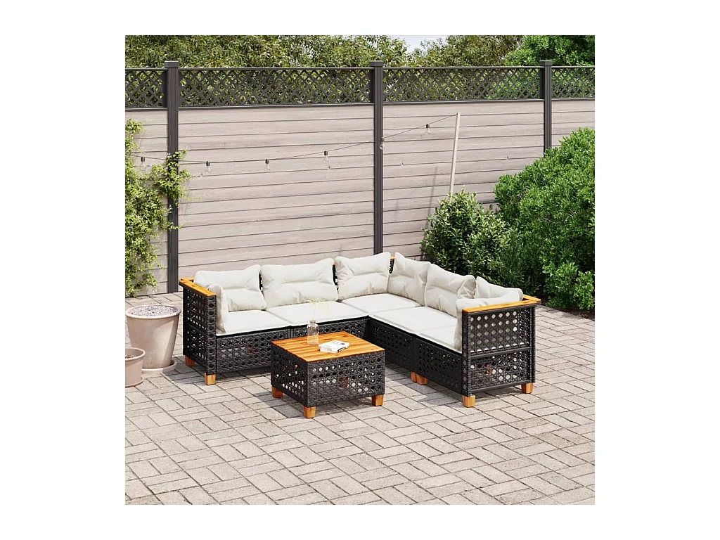 6-tlg. Garten-Sofagarnitur mit Kissen Schwarz Poly Rattan