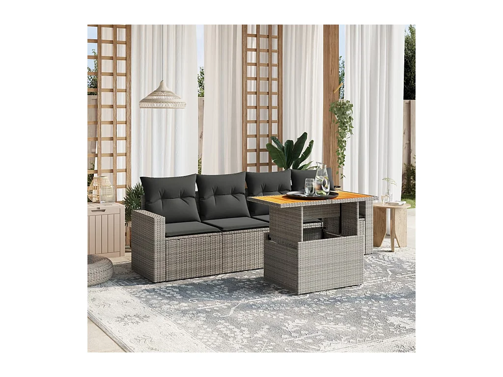 5-delige Loungeset met kussens poly rattan grijs