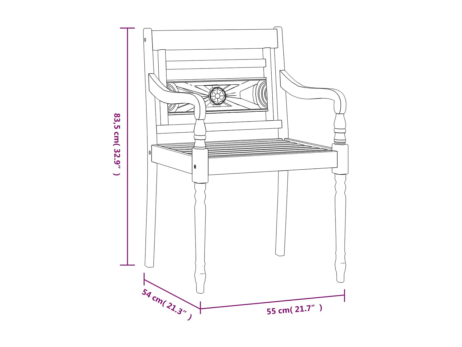 Stoelen Batavia 8 st massief teakhout whitewash
