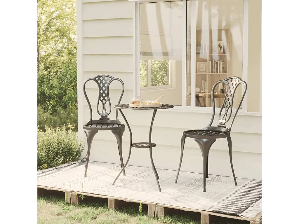 Ensemble de bistro 3 pcs Aluminium coulé Noir