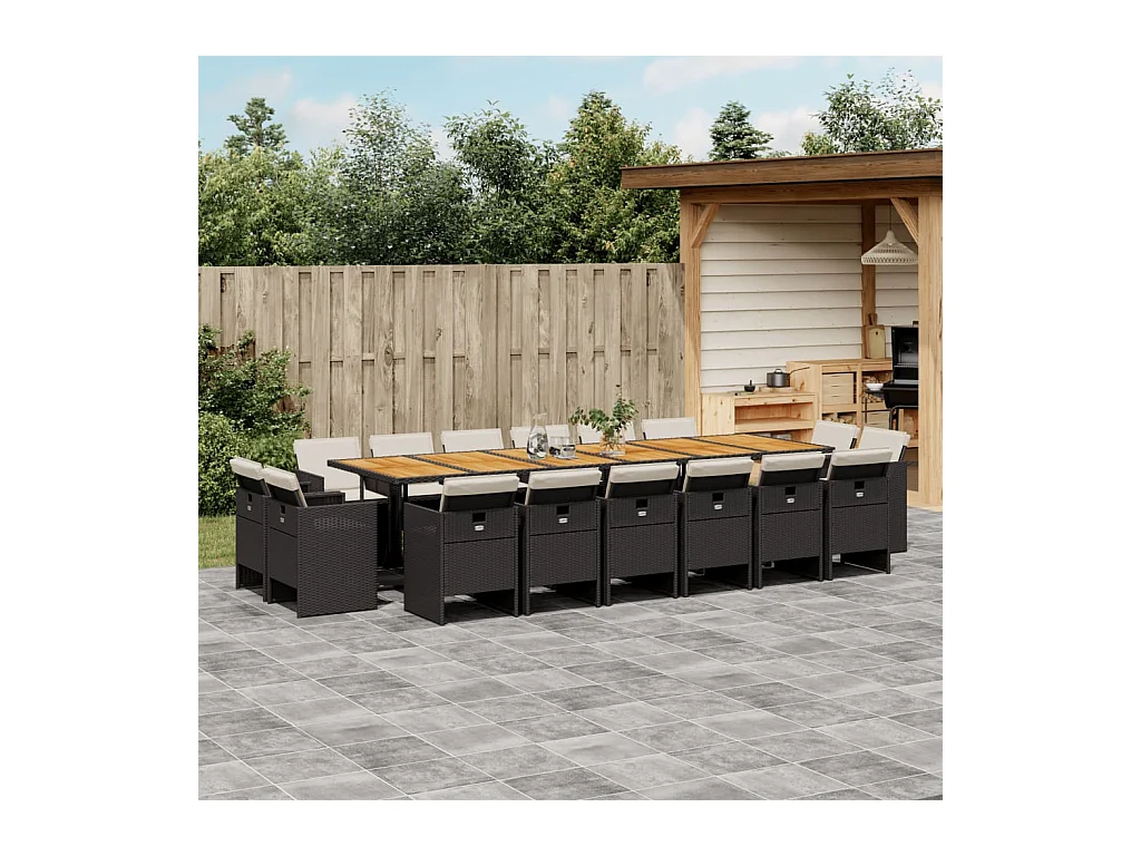 Ensemble à manger de jardin 17 pcs coussins noir résine tressée
