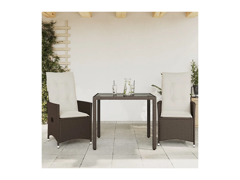 3-delige Bistroset met kussens poly rattan bruin