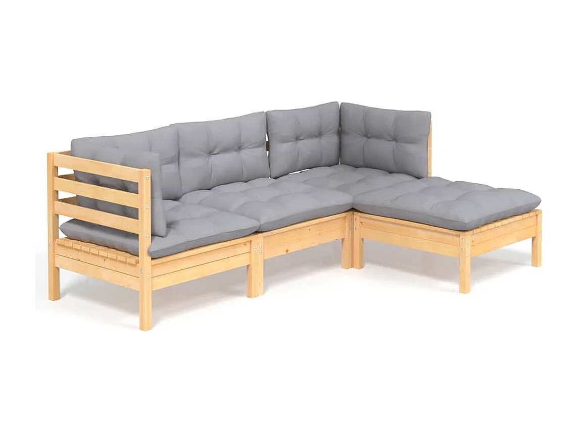 Juego de muebles de jardín 4 pzas y cojines madera de pino