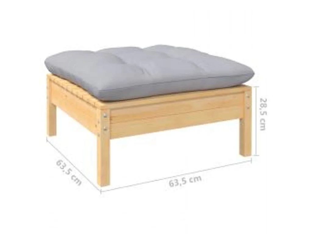 4 pcs conjunto lounge de jardim c/ almofadões cinzentos pinho
