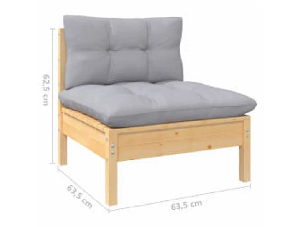 4 pcs conjunto lounge de jardim c/ almofadões cinzentos pinho