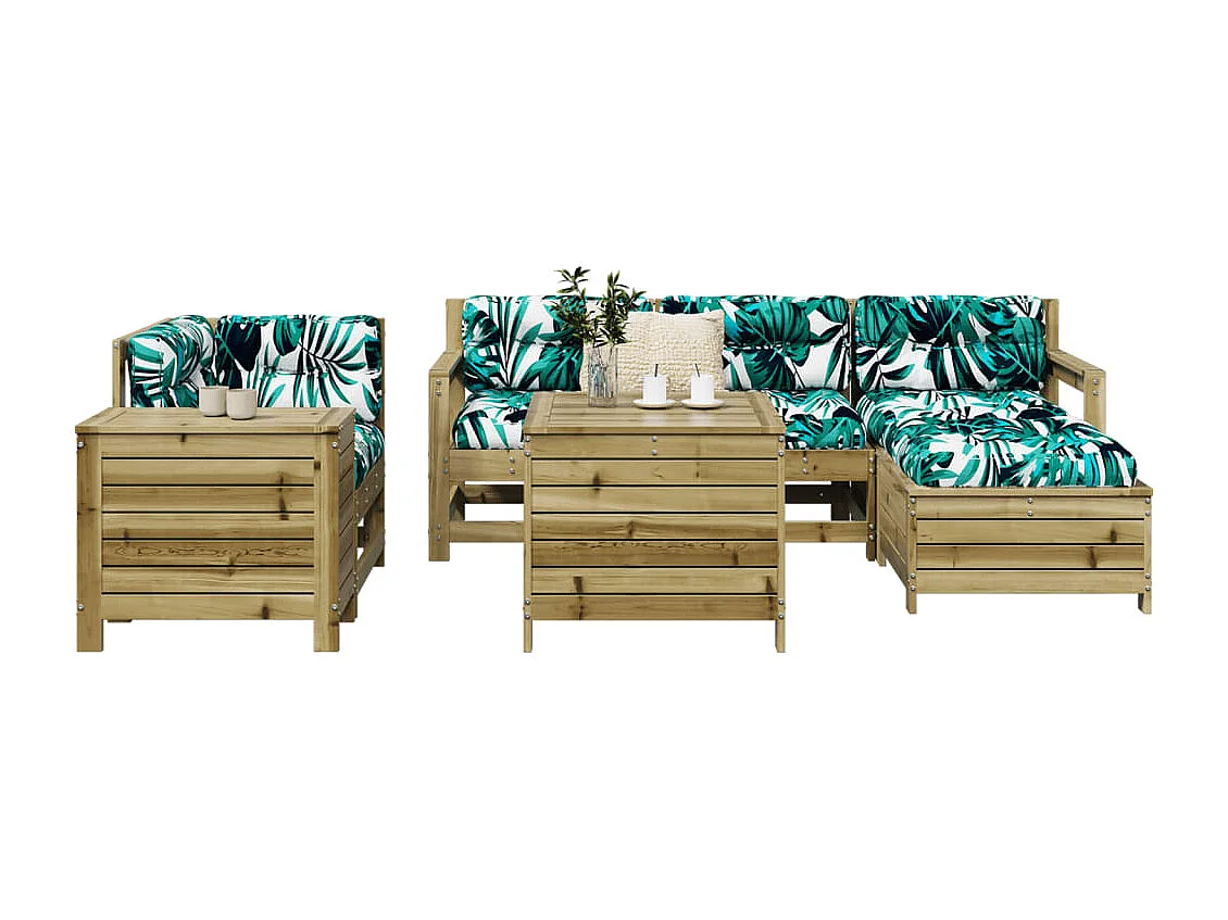 Set Divani da Giardino 7 pz in Legno Impregnato di Pino