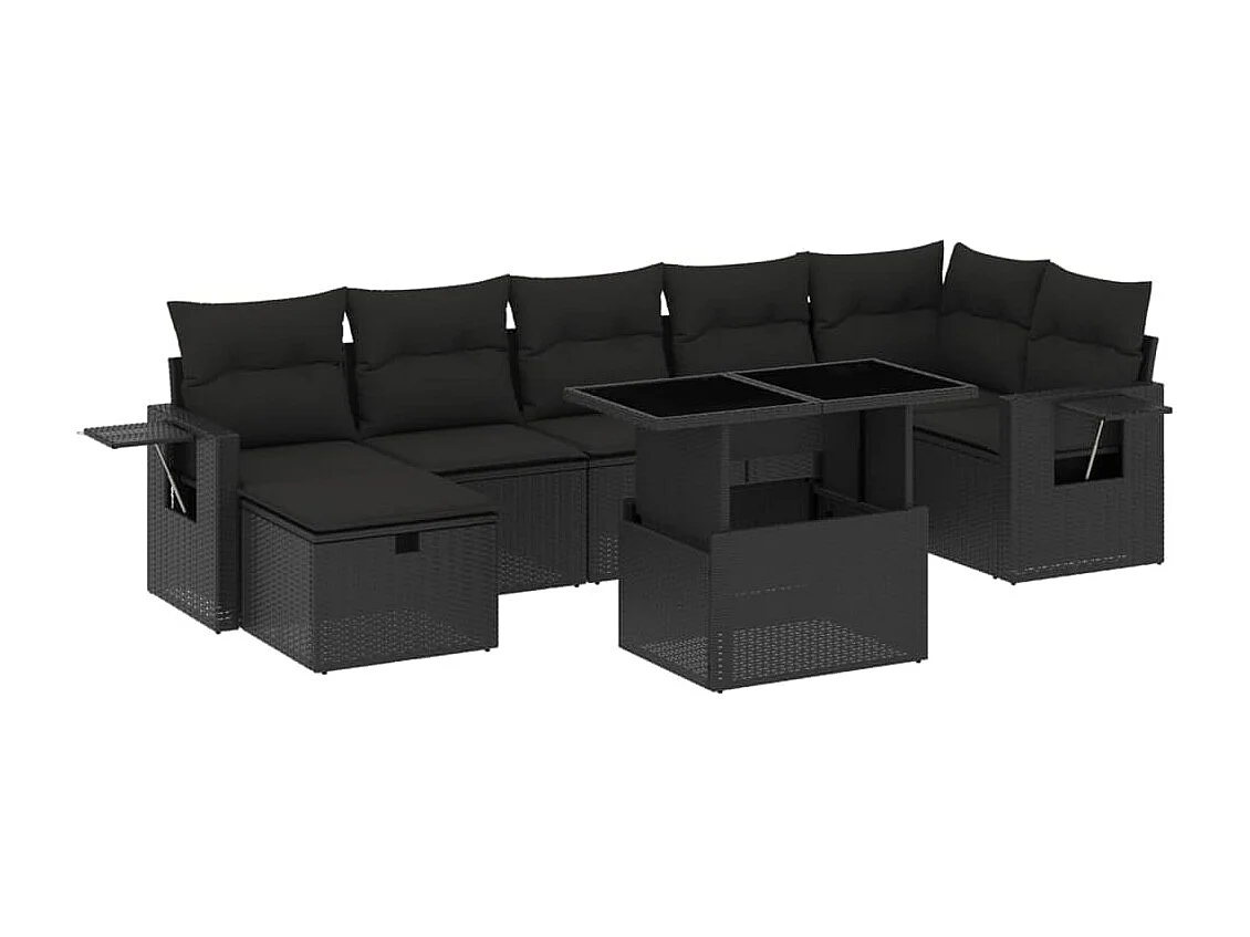 Set Divani da Giardino con Cuscini 8 pz Nero in Polyrattan