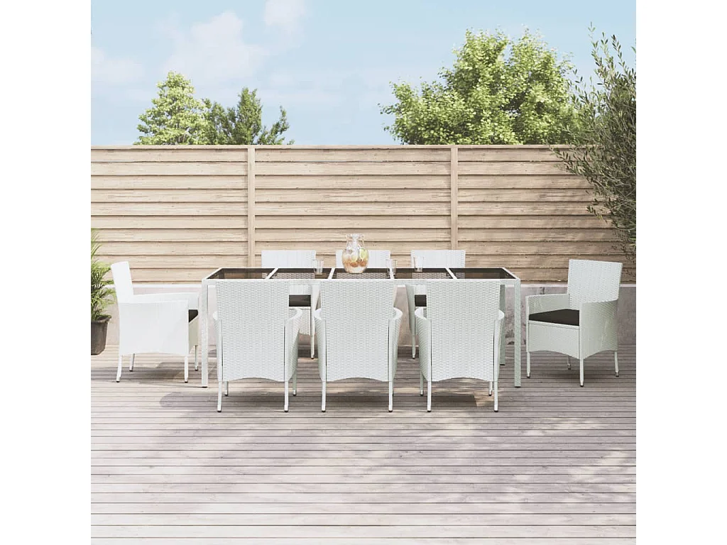 9-tlg. Garten-Essgruppe mit Kissen Weiß Poly Rattan