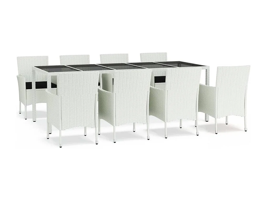 9-tlg. Garten-Essgruppe mit Kissen Weiß Poly Rattan