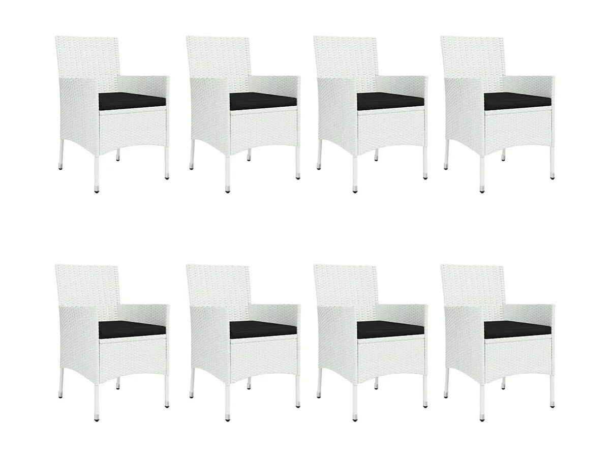 9-tlg. Garten-Essgruppe mit Kissen Weiß Poly Rattan