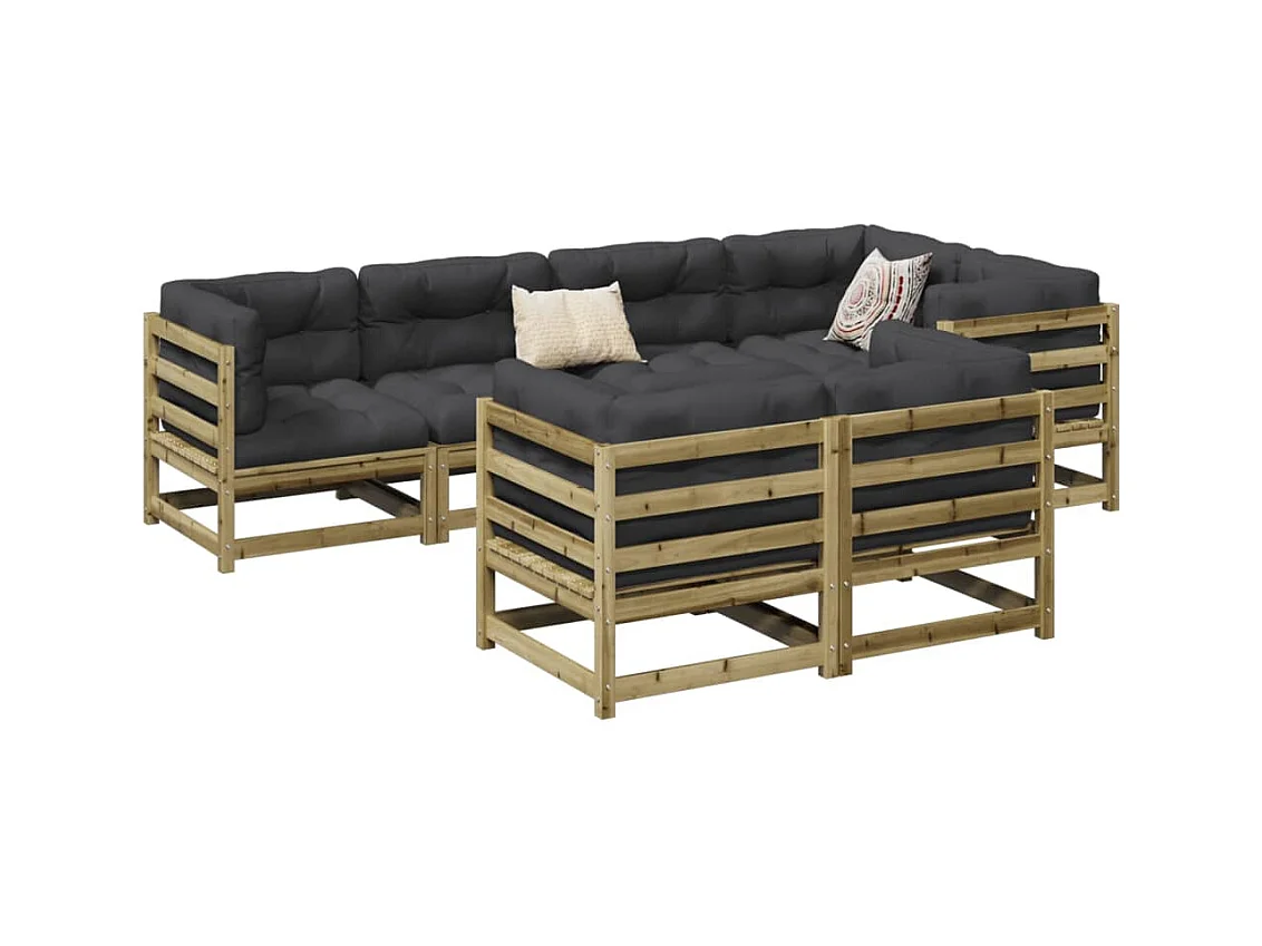 Salon de jardin 7 pcs avec coussins bois de pin imprégné