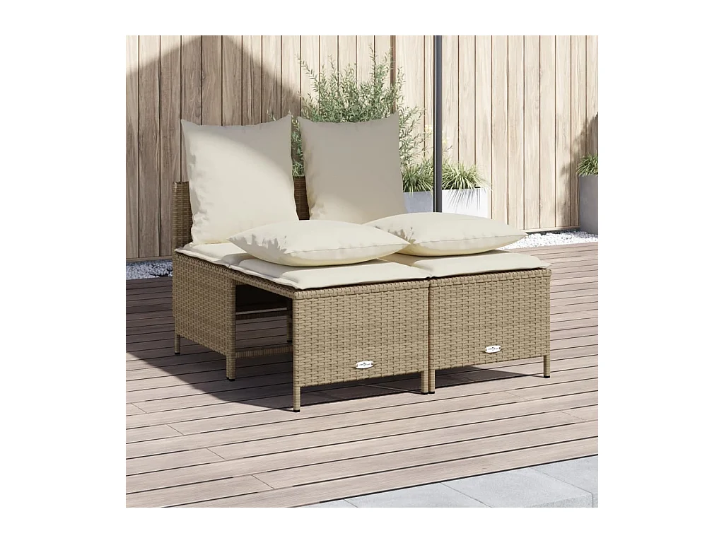 Set Divano da Giardino 4 pz con Cuscini Beige in Polyrattan