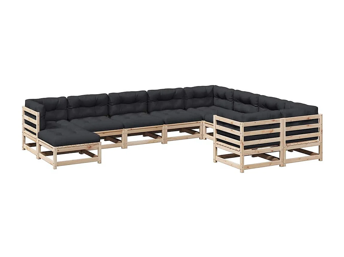 10-tlg. Garten-Sofagarnitur mit Kissen Massivholz Kiefer