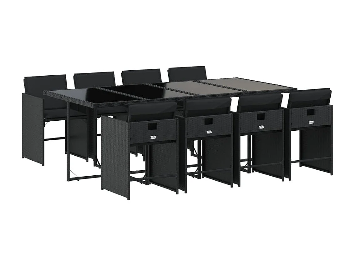 9-tlg. Garten-Essgruppe mit Kissen Schwarz Poly Rattan