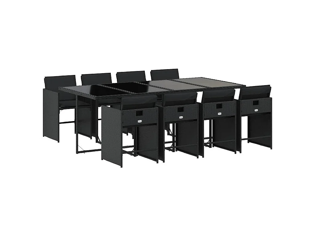 Set da Pranzo da Giardino 9 pz con Cuscini Nero in Polyrattan