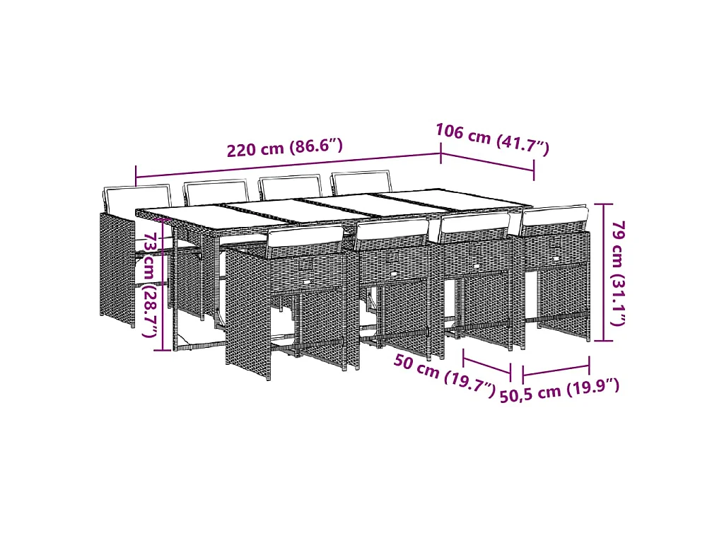 Set da Pranzo da Giardino 9 pz con Cuscini Nero in Polyrattan
